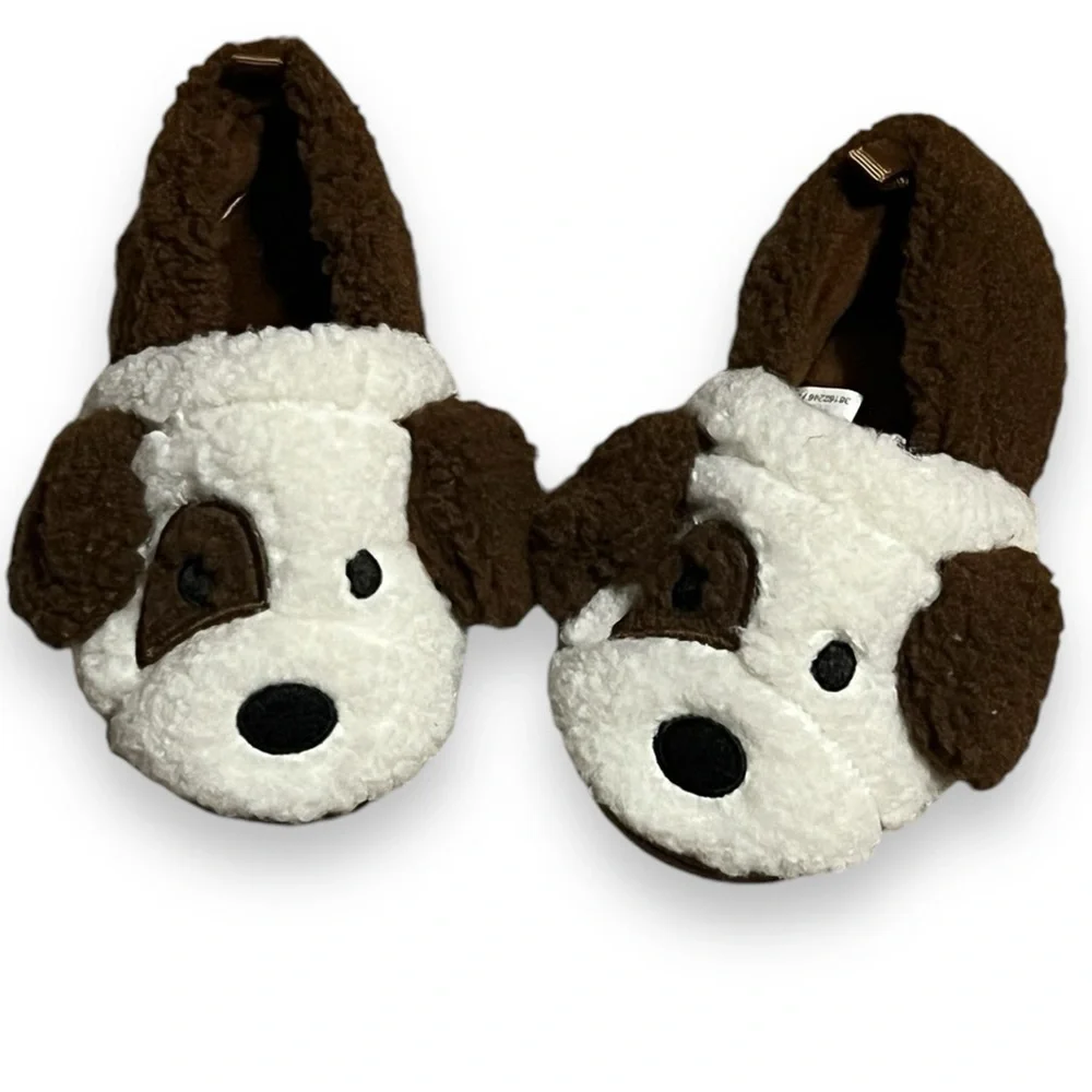 2 Pairs- Wonder Nation Plush Puppy Dog Kids Toddler Size 5-6 Slippers